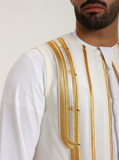 سديري رجالي ابيض بتطريز ذهبي فاخر